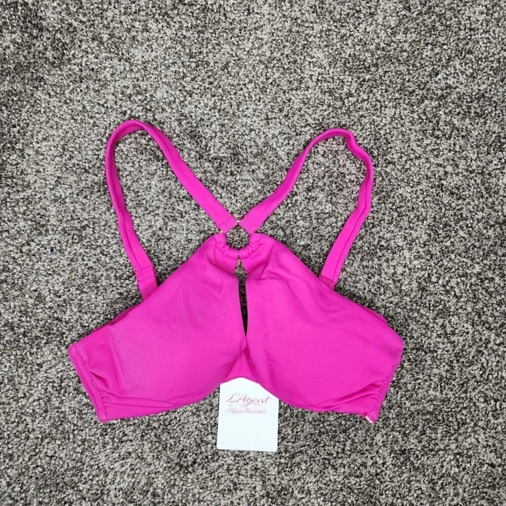 NWT L'Agent by Agent Provocateur Adrina Criss Cross Halter Bikini Top Pink Small